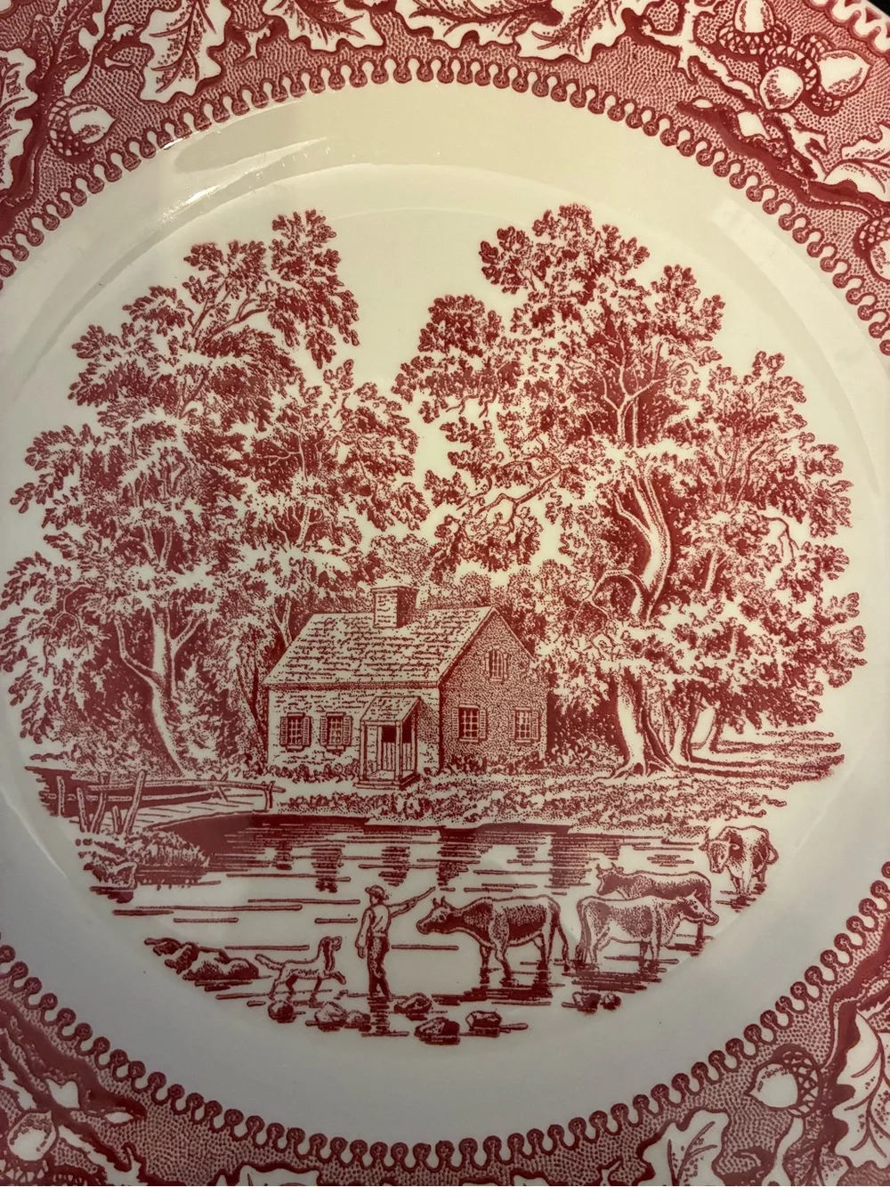 Vintage Memory Lane Red Transferware Plate English Cottage Grandmillennial USA